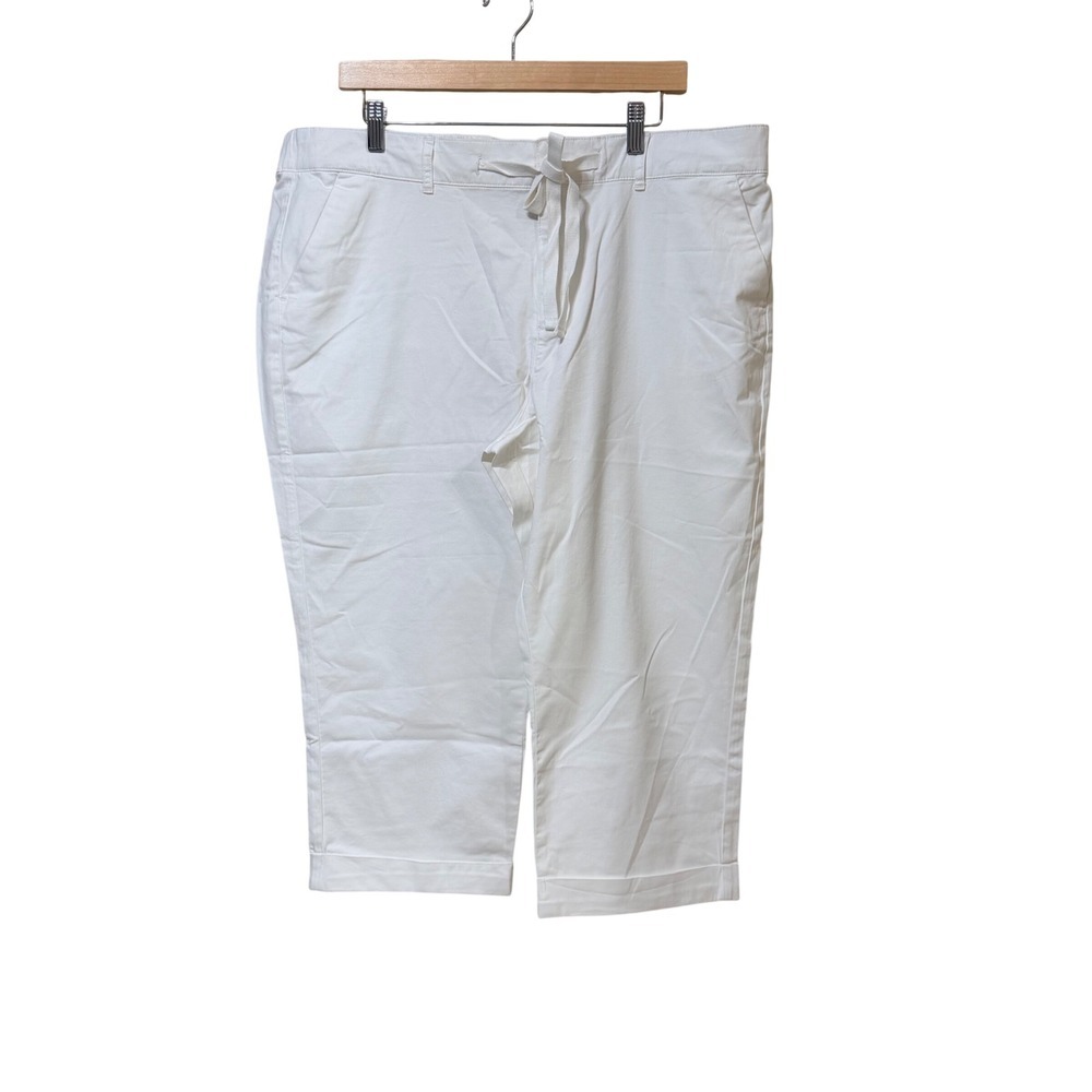 Joan Rivers Womens White Cotton Blend Crop Pants Drawstring Elastic Back XLP